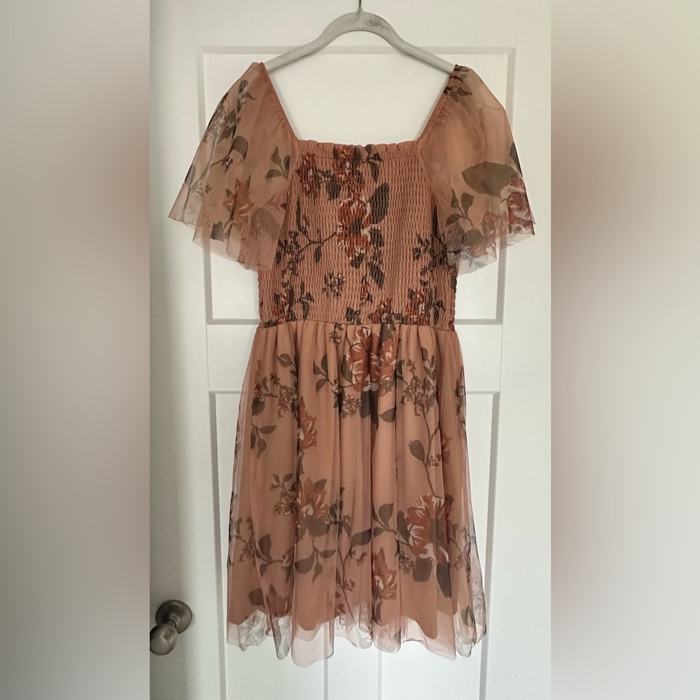 Floral Dress with Tulle Sleeves